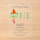 Cute Frog Party Hat Kids First 1st Birthday Party アクリル招待状 (正面)