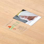 Cute Frog Party Hat Kids First 1st Birthday Photo アクリル招待状 (レイダウン)