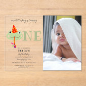 Cute Frog Party Hat Kids First 1st Birthday Photo アクリル招待状 (正面)