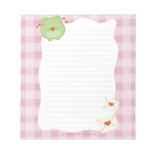Cute frog pink love notepad, valentine note paper ノートパッド (正面)