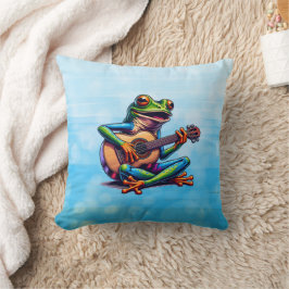 Cute Frog Playing a Guitar クッション