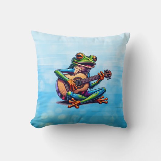 Cute Frog Playing a Guitar クッション (正面)