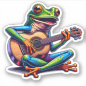 Cute Frog Playing a Guitar シール (正面)