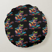 Cute Frog Playing a Guitar ラウンドクッション (裏面)