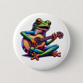 Cute Frog Playing a Guitar 缶バッジ