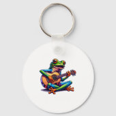 Cute Frog Playing A Guitar Dont Worry Be Hoppy _1 キーホルダー (正面)