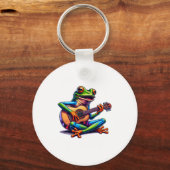 Cute Frog Playing A Guitar Dont Worry Be Hoppy _1  キーホルダー (正面)
