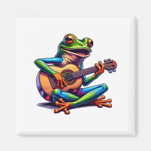 Cute Frog Playing A Guitar Dont Worry Be Hoppy _1 マグネット (正面)