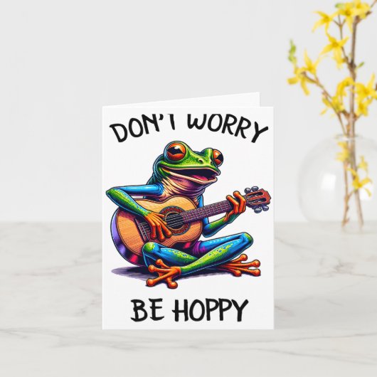 Cute Frog Playing A Guitar Dont Worry Be Hoppy _2  カード (黄色い花)