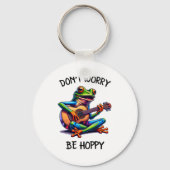 Cute Frog Playing A Guitar Dont Worry Be Hoppy _2  キーホルダー (正面)