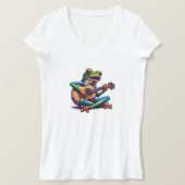Cute Frog Playing a Guitar Tシャツ (デザイン正面)