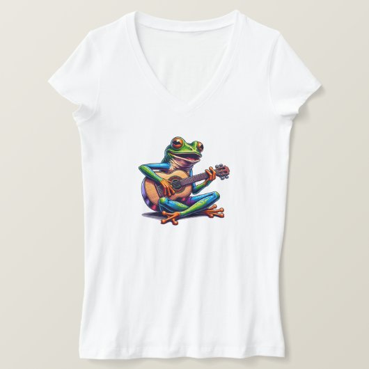 Cute Frog Playing a Guitar Tシャツ (デザイン正面)