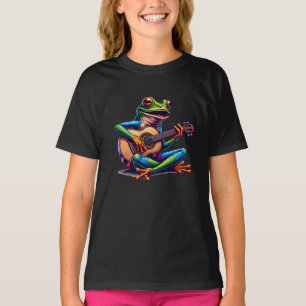 Cute Frog Playing a Guitar Tシャツ