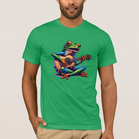 Cute Frog Playing a Guitar Tシャツ (正面)