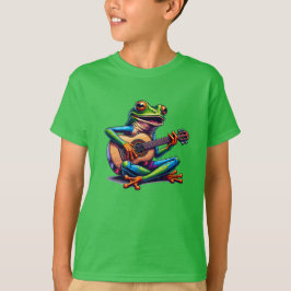 Cute Frog Playing a Guitar Tシャツ