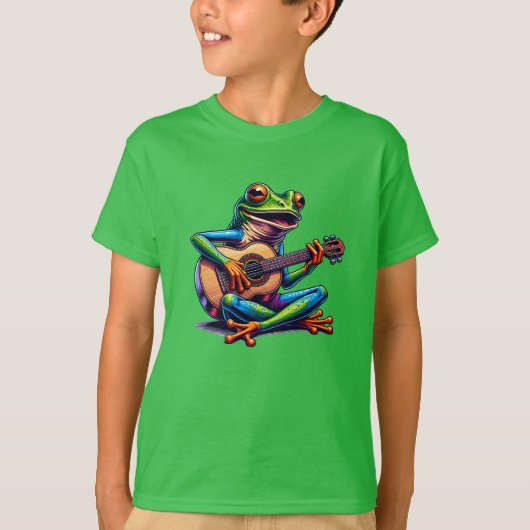 Cute Frog Playing a Guitar Tシャツ (正面)