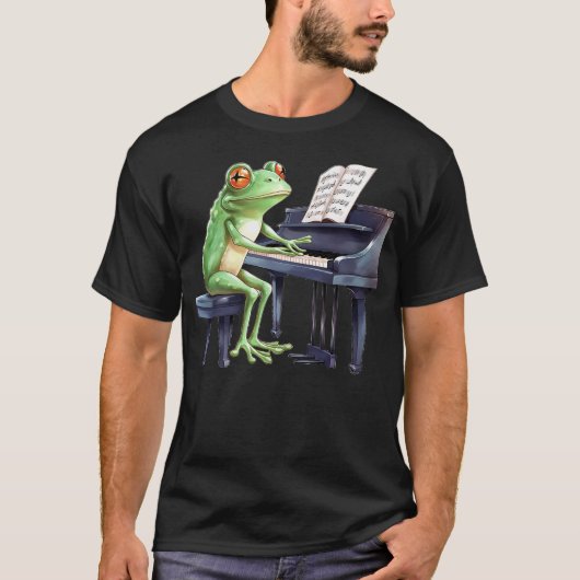 Cute Frog Playing Piano Musician Music Tシャツ (正面)