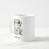 Cute Frog Reading a Book Custom コーヒーマグカップ (正面左)