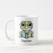 Cute Frog Reading a Book Custom コーヒーマグカップ (左)