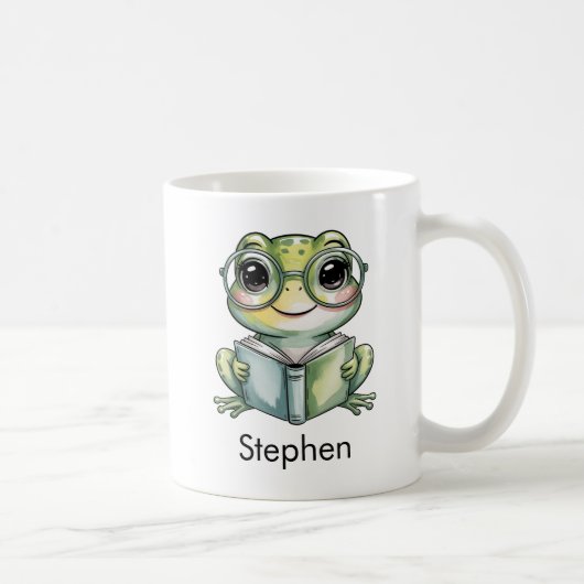 Cute Frog Reading a Book Custom コーヒーマグカップ (右)