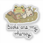 Cute Frog Reading - Books Are My Therapy シール (正面)