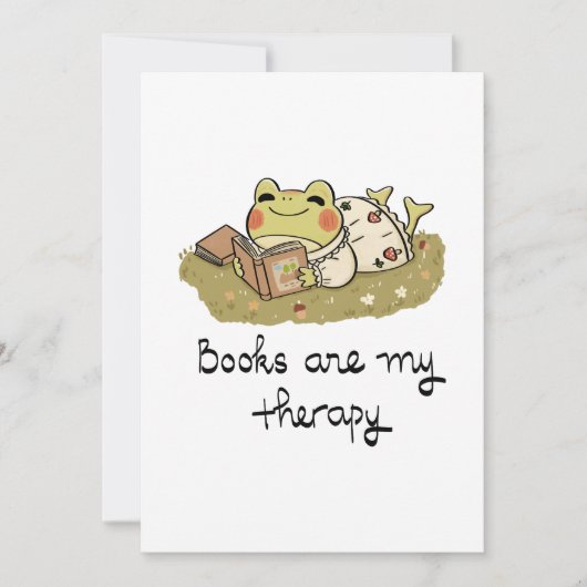 Cute Frog Reading - Books Are My Therapy 招待状 (正面)