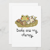 Cute Frog Reading - Books Are My Therapy 招待状 (正面/裏面)