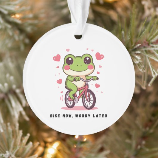 Cute Frog Riding Bicycle | Funny Frog Lover Gift オーナメント (ツリー)