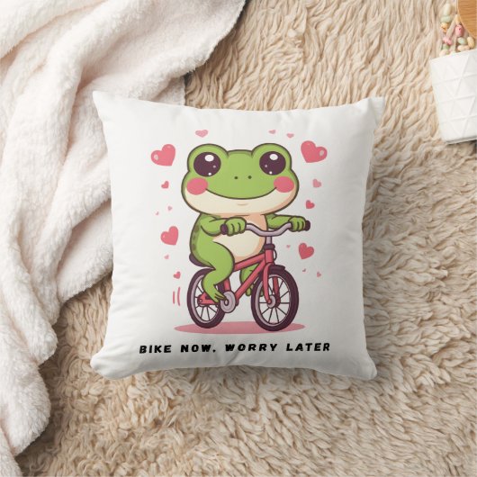 Cute Frog Riding Bicycle | Funny Frog Lover Gift クッション (ブランケット)