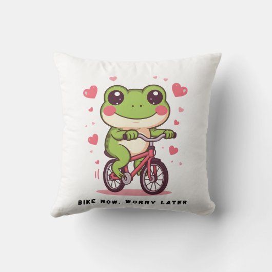 Cute Frog Riding Bicycle | Funny Frog Lover Gift クッション (裏面)