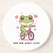 Cute Frog Riding Bicycle | Funny Frog Lover Gift コースター (正面)