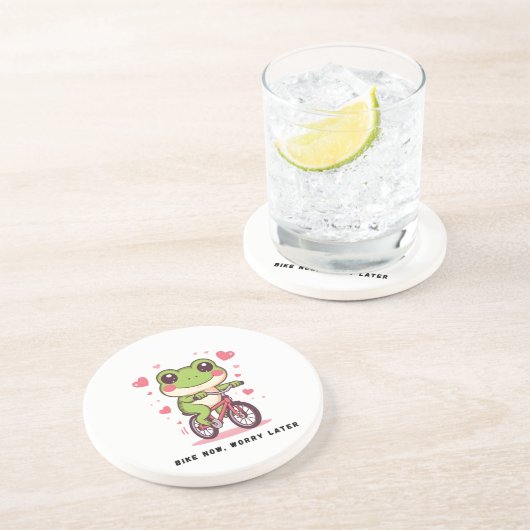Cute Frog Riding Bicycle | Funny Frog Lover Gift コースター (側面)