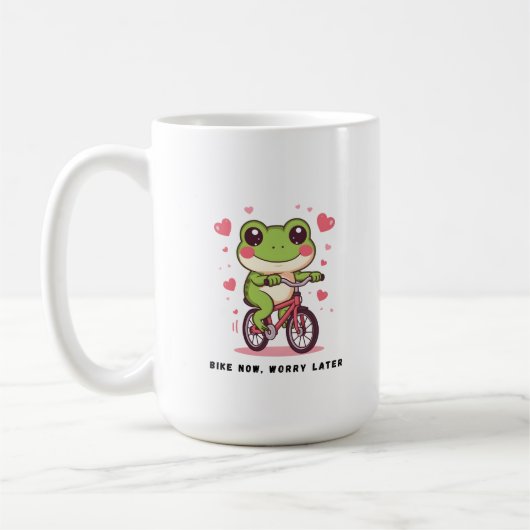 Cute Frog Riding Bicycle | Funny Frog Lover Gift コーヒーマグカップ (左)