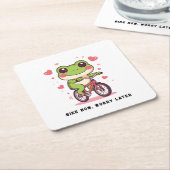 Cute Frog Riding Bicycle | Funny Frog Lover Gift スクエアペーパーコースター (アングル)