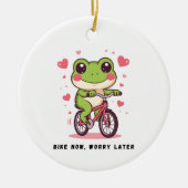 Cute Frog Riding Bicycle | Funny Frog Lover Gift セラミックオーナメント (正面)