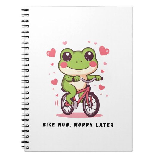 Cute Frog Riding Bicycle | Funny Frog Lover Gift ノートブック (正面)