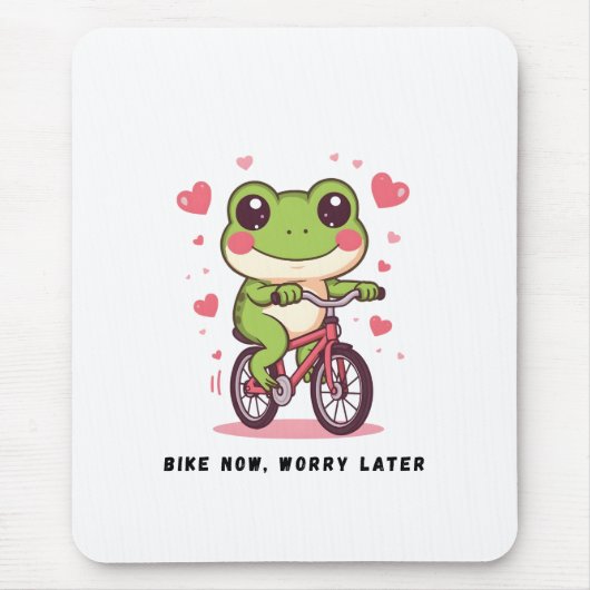 Cute Frog Riding Bicycle | Funny Frog Lover Gift マウスパッド (正面)