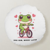 Cute Frog Riding Bicycle | Funny Frog Lover Gift ラウンドクッション (裏面)