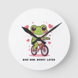 Cute Frog Riding Bicycle | Funny Frog Lover Gift ラウンド壁時計