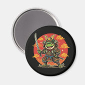 Cute Frog Samurai Cartoon Animal Warrior Design マグネット (正面/裏面)