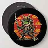 Cute Frog Samurai Cartoon Animal Warrior Design 缶バッジ (正面&裏面)