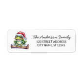  Cute Frog Santa Hat Christmas Return Address ラベル (正面)