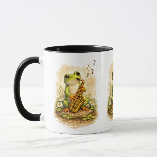 Cute Frog Saxophone Mug – Adorable Music Frog マグカップ (左)