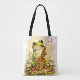 Cute Frog Saxophone Tote Bag Kawaii Music トートバッグ