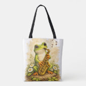 Cute Frog Saxophone Tote Bag Kawaii Music トートバッグ (裏面)