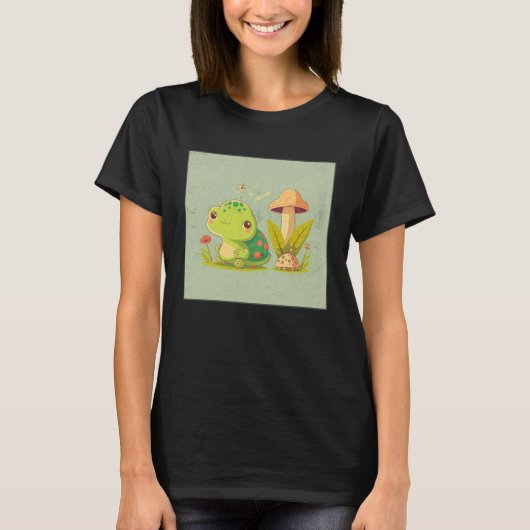 Cute Frog Snail Illustration Shell Friends Women K Tシャツ (正面)