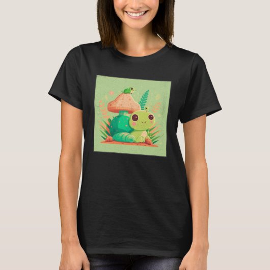Cute Frog Snail Illustration Shell Friends Women K Tシャツ (正面)