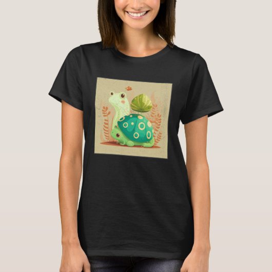 Cute Frog Snail Illustration Shell Friends Women K Tシャツ (正面)