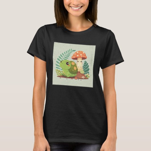 Cute Frog Snail Illustration Shell Friends Women K Tシャツ (正面)