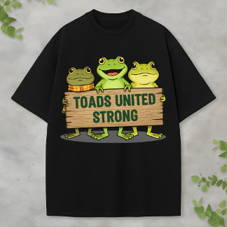 Cute Frog Team Holding Wooden Sign Tシャツ